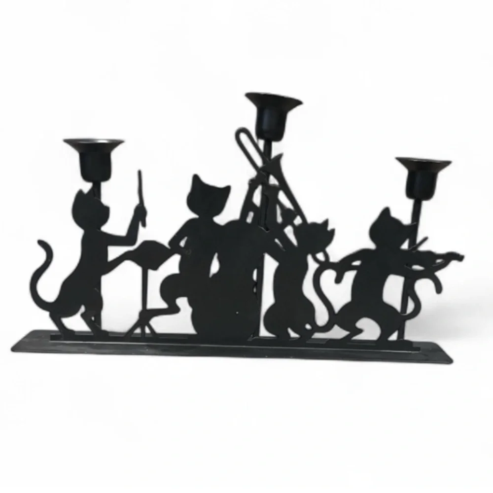 Vintage jazz black cats playing jazz candlestick holder